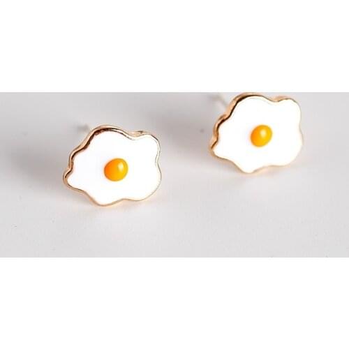 2021 Cute Harajuku Style Cartoon Poached Egg Earrings Japanese Small Fresh Fried Egg Earrings Jewelry Female Wholesale