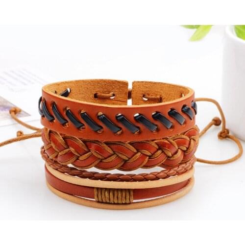 3pcs/set Boho Gypsy Hippie Punk Brown Black Hemp Cord Wrap Macrame Knots Leather Layers Stacked Wide Adjustable Bracelets Unisex