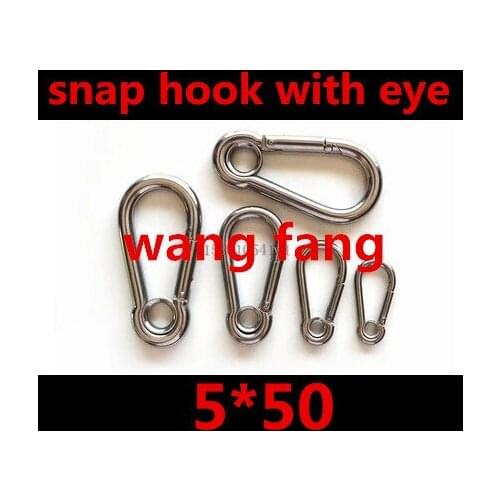 5mm*50mm, snap hook with eye stainless steel 304 spring hook,carbine hook,carabiner,spring clip boat hardware rigging