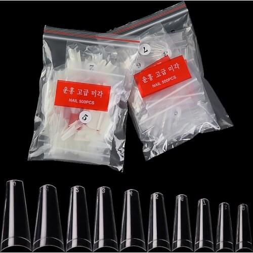 500Pcs/Bag Clear Nature Ballerina Coffin Nails French Fake Nails Tips Half Cover Fasle Nails Manicure Acrylic Nail Art Tools