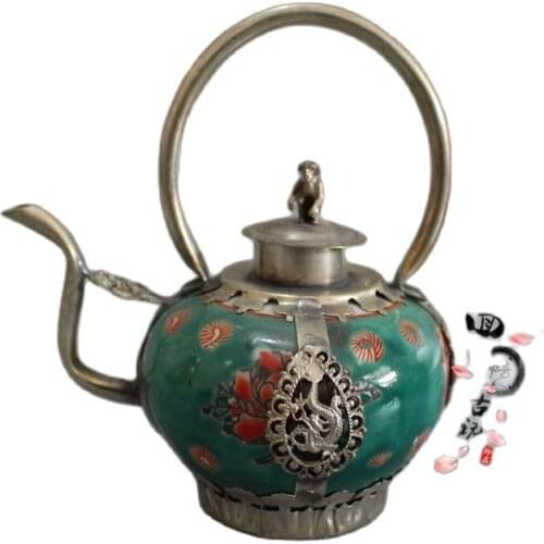 Antique porcelain, copper-clad porcelain, wine pot, water pot, silver-clad porcelain, tea pot, wine set