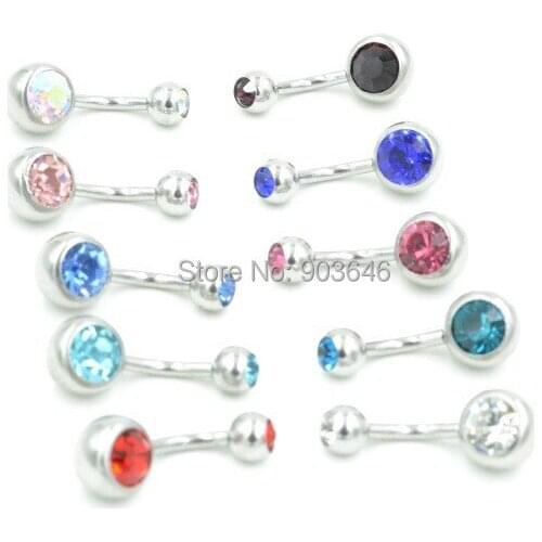 Free shippment 50pcs Body Jewelry -Double GemsNavel Belly Rings Button Barbells 1.6x10x5/8mm