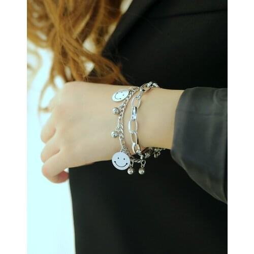 Smiley Face Chain Steampunk Jewelry Stainless Steel Luxury Bracelet Stitching Layered Aesthetic Copper Jewelry