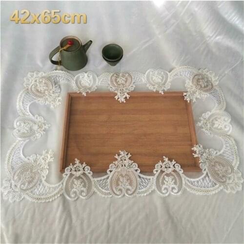 European Simple Luxury Lace Embroidered Border Rectangular Tablecloth TV Cabinet Placemat Food Snack Table Cover Towel Nappe