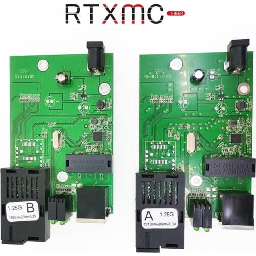 2 PCS Gigabit Fiber Optical Media Converter UTP 1000Mbps 1.25G FX Single Mode Single Fiber SC Port 20KM Ethernet Switch PCBA