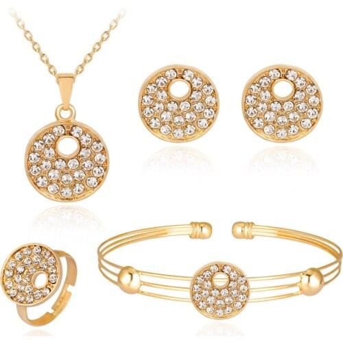 HC Trendy 4 pcs Round Kids Necklace Jewelry Sets Fashion Girl Hot Bracelet Stud Earrings Cute Baby Jewelry Childrens Day Gift T