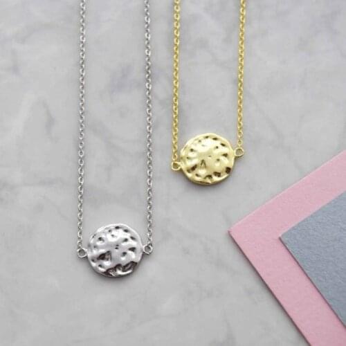 Promotion New 925 sterling silver round tag hammer effect silver necklace
