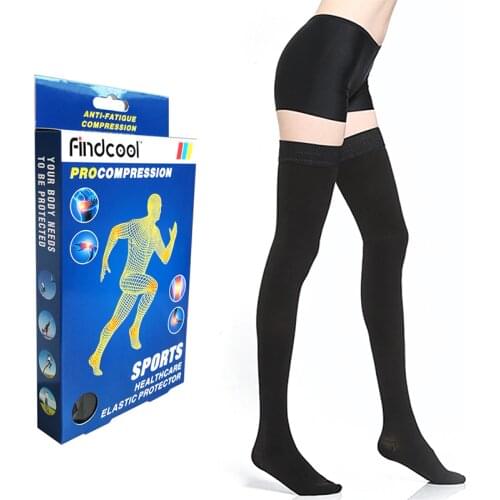 Findcool Closed Toe Compression Yoga Stockings Women Thigh High Support 15-21mmHg Graduated Copmression