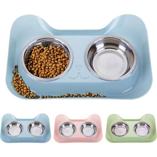 Dog Cat Double Bowls Stainless Steel Non-spill Non-skid Design Food Water Feeder for Small Dogs Cats Feeding Pet Bowl Supplies