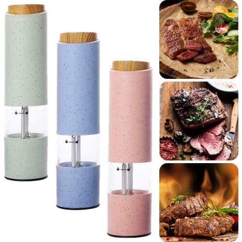 Pepper Grinder Wheat Straw Salt and Pepper Mill with Adjustable Coarseness Easy Operation Spice Mill for Home Kitchen Green ABS