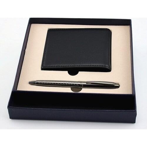 Business 0.7mm nib metal ballpoint pen Learn office stationery Gift luxury pen hotel business Writing pen Leather wallet set