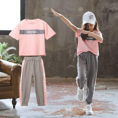 Fashion girls active Short Cotton Letter clothes kids clothing girls ruffle outfits Regular O-Neck 3-8 years girl sets