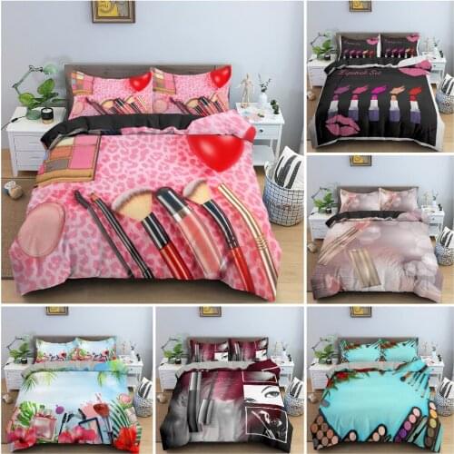 Fashion Color Makeup Pattern Bedding Set 3D Print Cosmetics Duvet/Quilt Cover With Pillowcase King Queen Full Twin Bedclothes