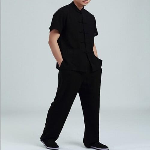 Mens Black Color Cotton Linen Kung Fu Wushu Tai Chi Uniform Martial Arts Suit Clothes Taiji Clothing Shirt+pants