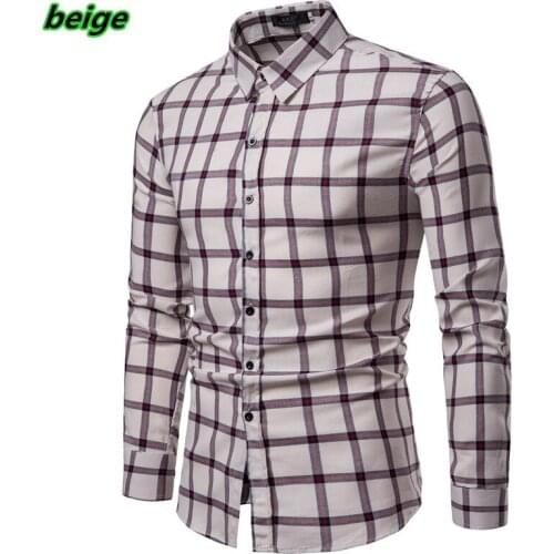 Men Casual Shirts Long Sleeve Plaid Shirt Date Party Dress Shirts Men Clothing Tops men chemise homme tartan