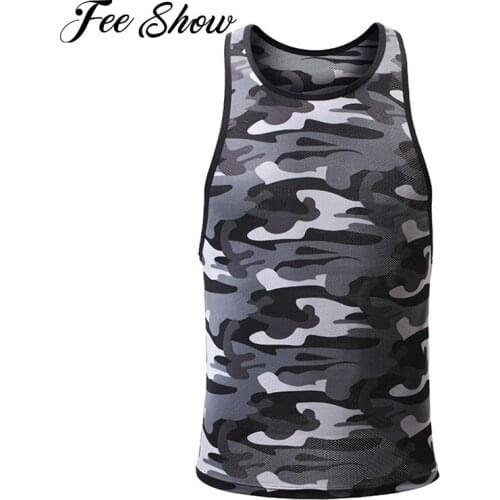 Man Summer Running Vests Sport Top Gym Fitness Sports Vest Breathable Net Racer Back Camouflage Print Sleeveless Tank Crop Tops