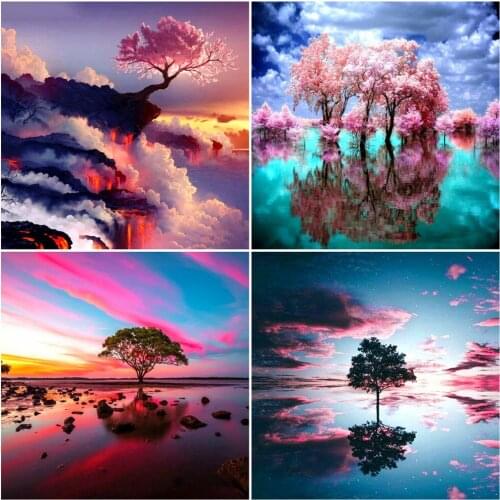 AZQSD Diamond Art Painting Kits Tree Picture Of Rhinestones DIY Diamond Embroidery Landscape Mosaic Home Decor Needlework