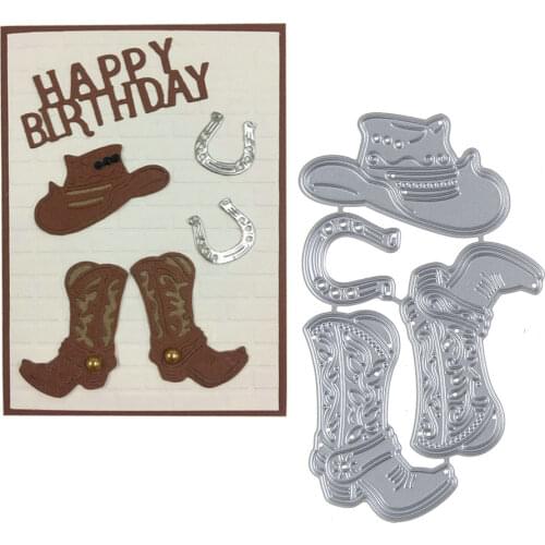 Set of Cowboy Hat Boots Metal Cutting Dies Template Stencil for DIY Scrapbook Embossing Album Paper Card Craft Folder Decorative