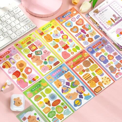 2pc Cartoon Animals Food Cute Stickers Mobile Phone Notebook Decorative Sticker Kawaii Bear Stationery labels Children Sticker