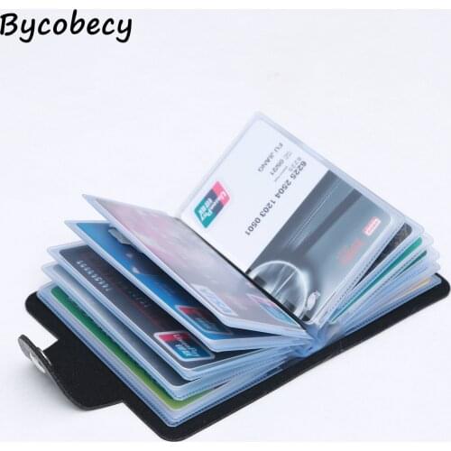Bycobecy New 24 Bits Button Credit Card Holder 2021 Casual Multifunctional Wallet Money Bag Soft Leather Men and Women Id Holder