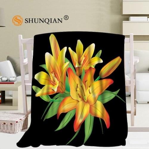 Custom Lily Flowers Blanket Blending Fabric 56x80inch 50X60inch 40X50inch Sofa Bed Throw Blanket Kid Adult Warm Blanket