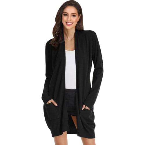 GK Womens Coat Spring Autumn Classic Long Sleeve Open Front Long Knitting Coat Solid Knitwear Cardigan Lady Leisure Soft Jumper