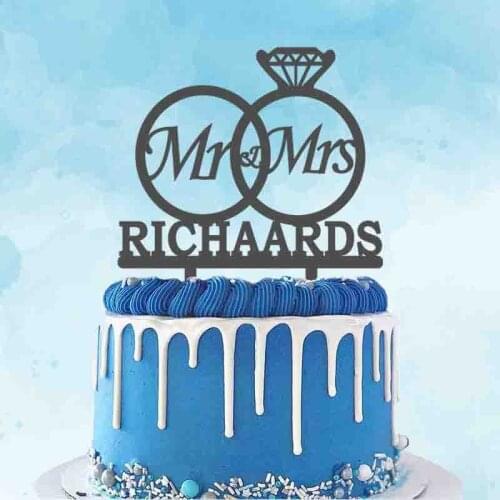Personalized Wedding Cake Topper Custom Mr Mrs Name Diamond Cake Topper For Wedding & Wedding Anniversary Party Cake Decoration