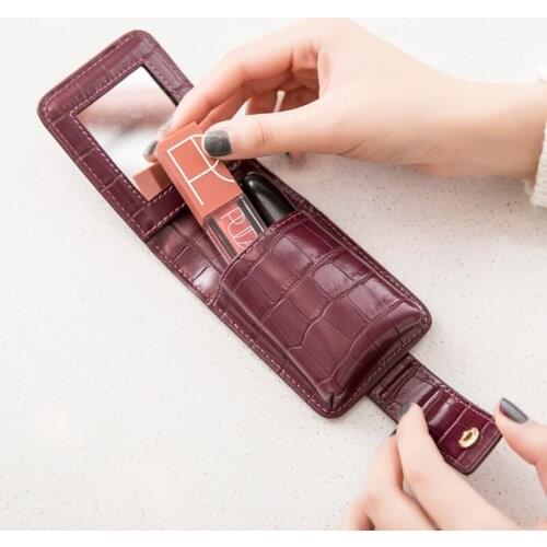 PU Leather Portable Makeup Bag Travel Lipstick Cosmetic Bag With Mirror Pouch Organizer Beauty Case Toolbox Small Storage Cases