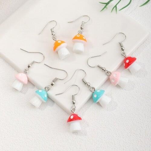2021 New Resin Mushroom Dangle Earrings Cute Candy Plastic Drop Earrings for Girls Women Children Birthday Gifts Lovely Jewelry