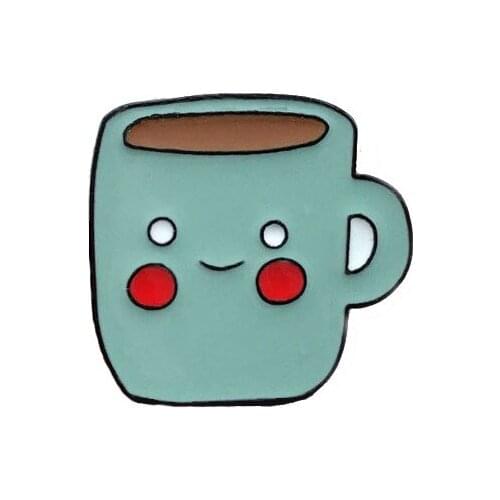 Gray Smiley Coffee Cup Metal Enamel Brooch Cartoon Cup Tea Cup Badge Pin Unique Trendy Costume Backpack Jewelry Accessories Gift