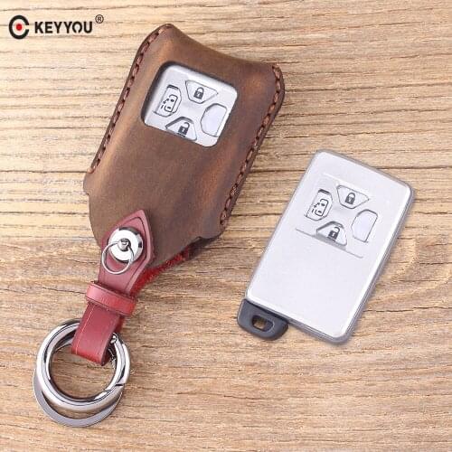 KEYYOU Genuine Leather Smart Remote Car Key Case Cover For TOYOTA Previa KeyChains Auto Car Key Bag 4 Buttons Key Shell
