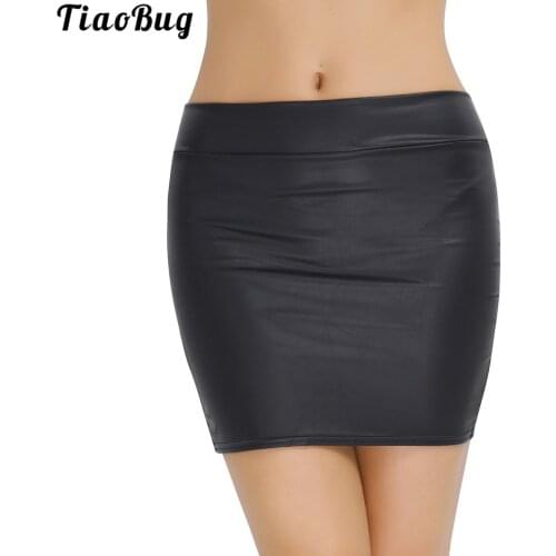TiaoBug Women Black Faux Leather Zippered Soft Mini Skirt Formal Office Lady Cocktail Party Clubwear Costume