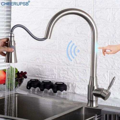 Smart Touch Kitchen Sink Faucet Hot Cold Water Mixer Crane Deck Mount Single Hole Taps Automatic Touch Control Pull Down Faucets