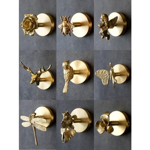 European Entry Lux Vintage Brass Free Punch and Nail Hook Clothes Hook Entrance Door Rear Creative Wall Hanging Wall