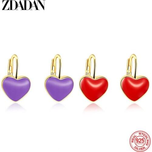 ZDADAN 925 Sterling Silver 18k Gold Heart Shaped Drop Earrings For Women Fashion Wedding Jewelry Gift