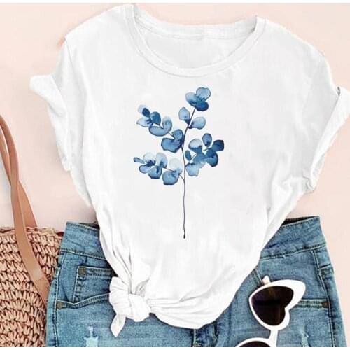 Women Cartoon Plant Painting Watercolor 90s Fashion Print Graphic Summer Short Sleeve Female Clothes Tops Tees Tshirt T-Shirt