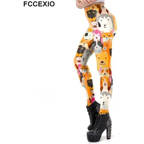 FCCEXIO Cartoon Animal Collection Print Women Sexy Plus Size Leggings Casual Workout Fitness Pants Sports Seamless Trousers