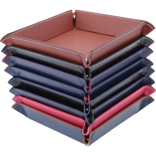 1pc Rectangle Storage Tray PU Leather Folding Dice Tray Table Games Key Wallet Coin Organizer Trays Sundries Serving Tray