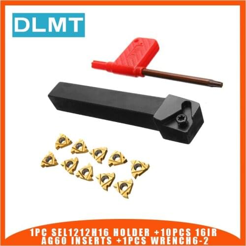10pcs 16IR AG60 Inserts High Hardness Blades+1pc SEL1212H16 CNC Lathe Turning Tool Holder 100mm Boring Bar+1pcs Wrench