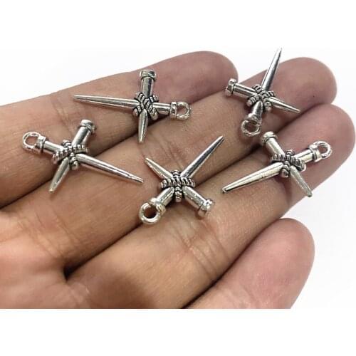 10pcs 25x17mm Gothic Cross Charm Tibetan Silver Color Pendants Statement Trad Goth Jewelry Making Accessories For Necklace