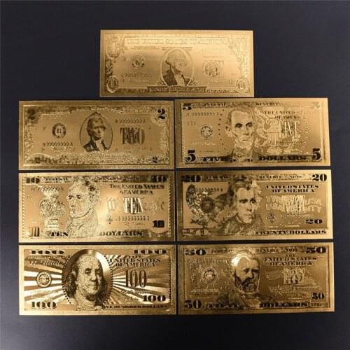15*7 cm 7Pcs 1 2 5 10 20 50 100 Dollar BUS Notes Banknotes Realistic Gold Antique Plated Souvenir $ Antique Collection