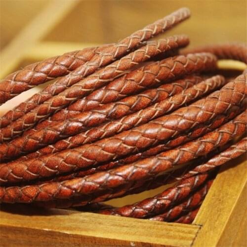 2m/lot 3mm 4mm 5mm Round Braided Genuine Leather Cord Coffee Black Cow Leather Cords String Rope Bracelet Findings DIY Jewelry