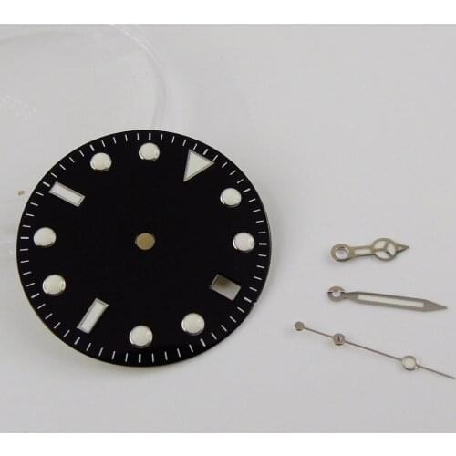 28.5MM Nologo fit NH35A Sterile Black Watch Dial Date Window Watch Needles fit SUB Case