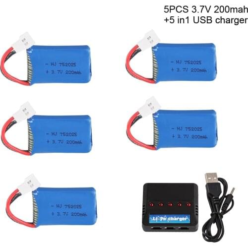 5PCS battery for Syma X11 X11C 3.7V 200mAh With 5 in 1 USB Fast Charger Set Quadcopter RC Drone Airplane Part 3.7V lipo battery