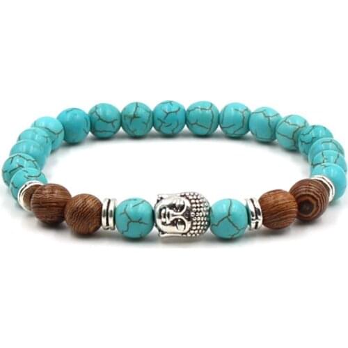 8mm adjusted Charm Buddha head nature stone bead copper turquoise Frosted agate Onyx Bracelet tg53 Reiki Chakra Buddha Yoga
