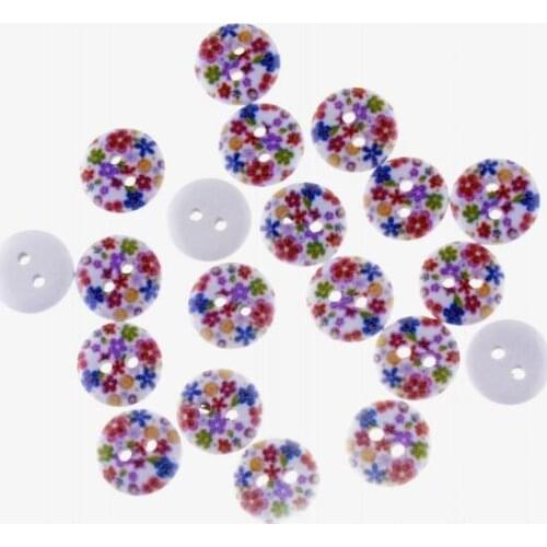 Free Shipping Retail 50Pcs Random Mixed 2 Holes Round Flower Pattern Wood Sewing Baby Buttons Scrapbooking 15mm F0887