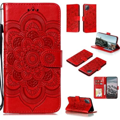 Datura Flower Embossed Pu Leather Phone Case for Samsung Galaxy A22 4G Card Slot Wallet Photo Frame Kickstand Back Cover