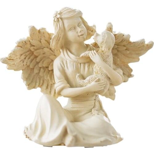 Statue home Decoration of resin crafts Elves cute girl Holding dog Angel Ornament