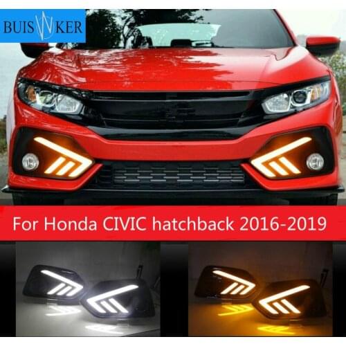 For Honda CIVIC hatchback 2016 2017 2018 2019 Daytime Running Light LED DRL fog lamp Driving lights Yellow Turn Signal Lamp