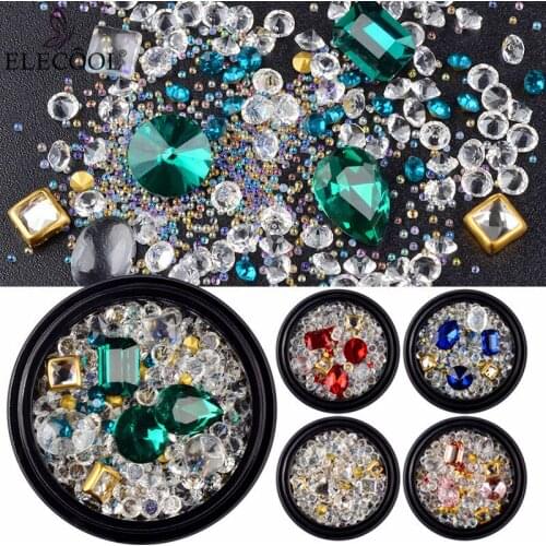 ELECOOL 1 Box Nail Art Tips Glitter Manicure Decoration 3D Rhinestones Nail Art Crystal Gems Decoration Mix Sizes Mix Shape GHMY